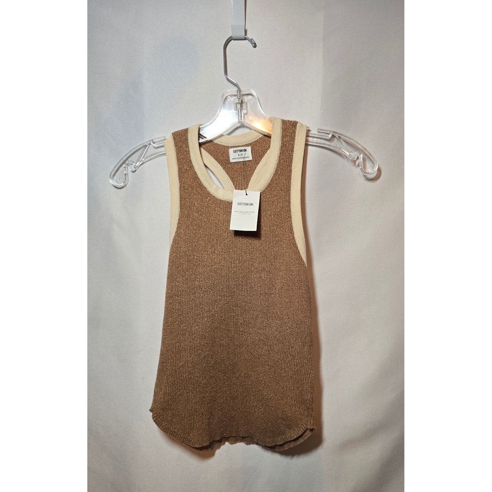Cotton On Rib Cutaway Knit Tank Fawn Lurex Champagne Metallic Racerback Sm NWT